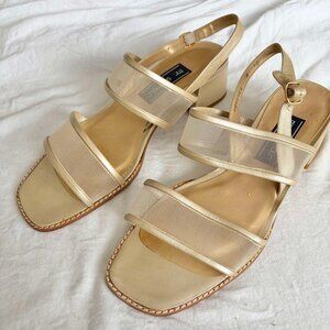 Mr Seymour Vintage 70s 80s Gold Mesh Slingback Sandal Size 10 Block Heel Leather